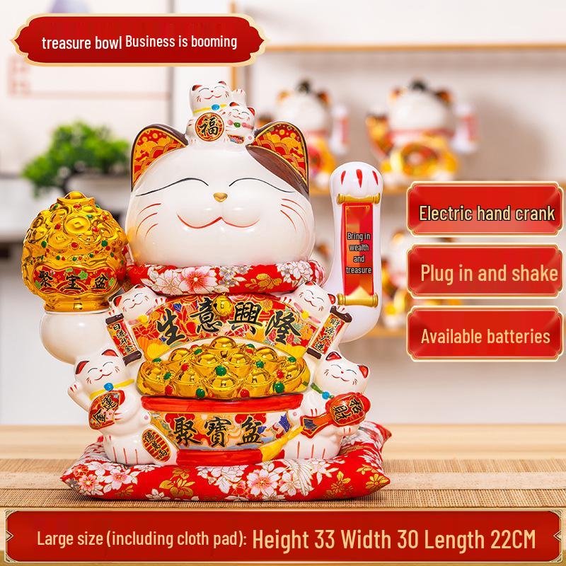 Large Waving Hand Lucky Cat Ornament - Cashier Desk Home Decor Gift