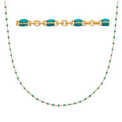 [Q4953] - Gold Plated Necklace 'Boho' Golden Tuirquoise (beads) - 45 Cm - 2 Mm
