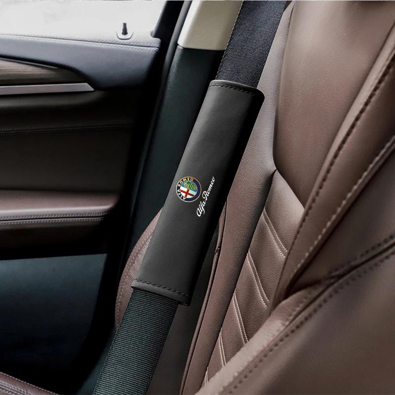 Car Stickers For Alfa Romeo Leather Car Seat Belt Cover Shoulder Protective Accessories For Alfa Romeo 156 159 147 4C 8C 166 Giu
