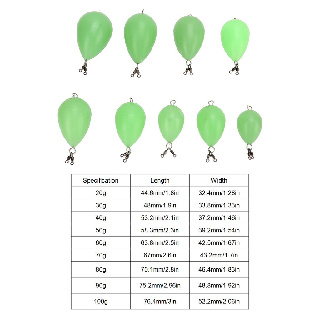 9pcs Luminous Fish Float PP Egg Shaped Throwing Aid Fish Float Casting Bait Fishing Accessories for Night Fishing