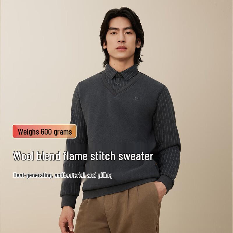 Hodo Herren Thermischer Faux-Hemdkragen Strickpullover