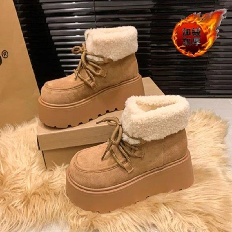 Muffin heightening thick-soled snow boots women's new winter velvet warm short boots small fluffy cotton shoes