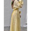 Women' Dresses Elegant O-Neck Cotton Lined Back Lace Up  Flare Sleeve Waist Cinching Long Robes Female Summer Lady Dress