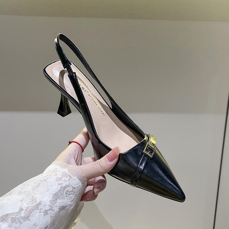 

Темпераментный острый носок тонкий каблук высокий каблук одинарные туфли женские слово с тонким ремешком пряжкой сумка голова сандалии лето 34 чёрный