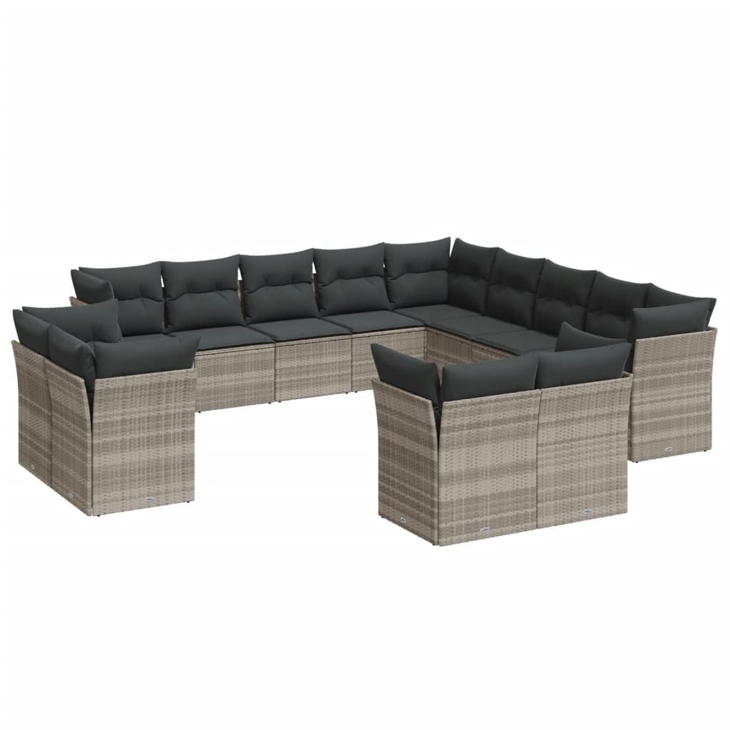 13 Piece Garden Sofa Set with Cushions Light Grey Poly Rattan