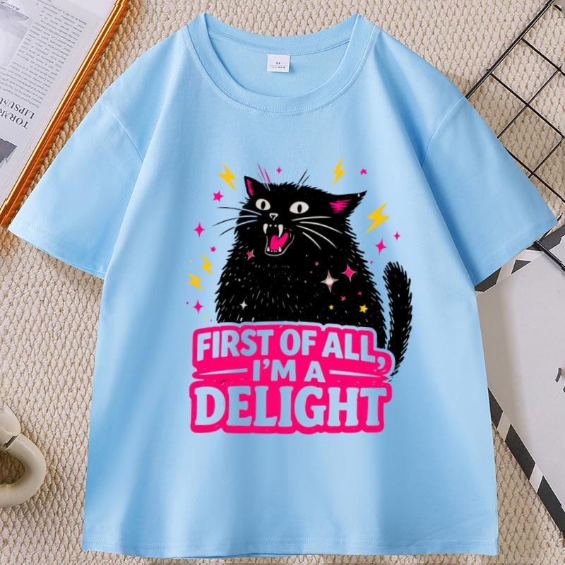 First of All Im A Delight T Shirt Unisex WoUnisex Funny Black Cat TShirt Cotton Short Sleeve Graphic Tee Casaul Round Neck Cat