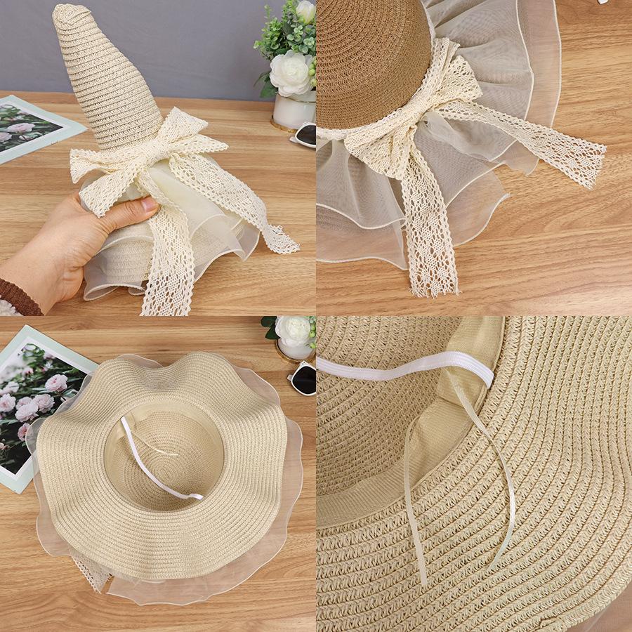 Mesh Bow Lace Straw Hat Summer Big Brim Sun Protection Sun Hat Seaside Beach Vacation Sun Hat