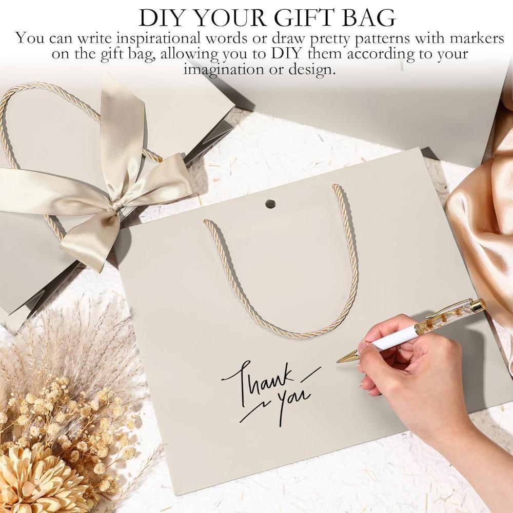 10pcs Gift Bags with Handle Thank You Party Favor Bags Welcome Bags Return Gifts with Bow Ribbon Shopping Bag Tote Bags Gift Wrap Bag