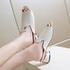 Large Size Women's Shoes New Fish Mouth Rhinestone Thick Heel Slippers Women's Low-heeled Casual Women's Slippers