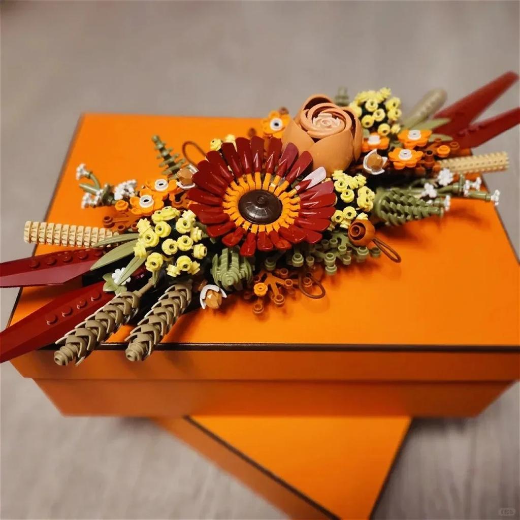 Moc Bloques de Flores Flores Secas Artificiales Decoración del Hogar Colección de Bloques de Construcción Rosa y Gerbera Set de Manualidades Regalo de Cumpleaños Juguetes