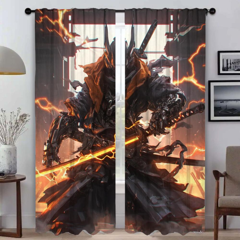 Thunder Ghost Warrior Curtains for Living Room Curtain for Room 2 Panel Halloween Decoration Partition Home Interior Curtains
