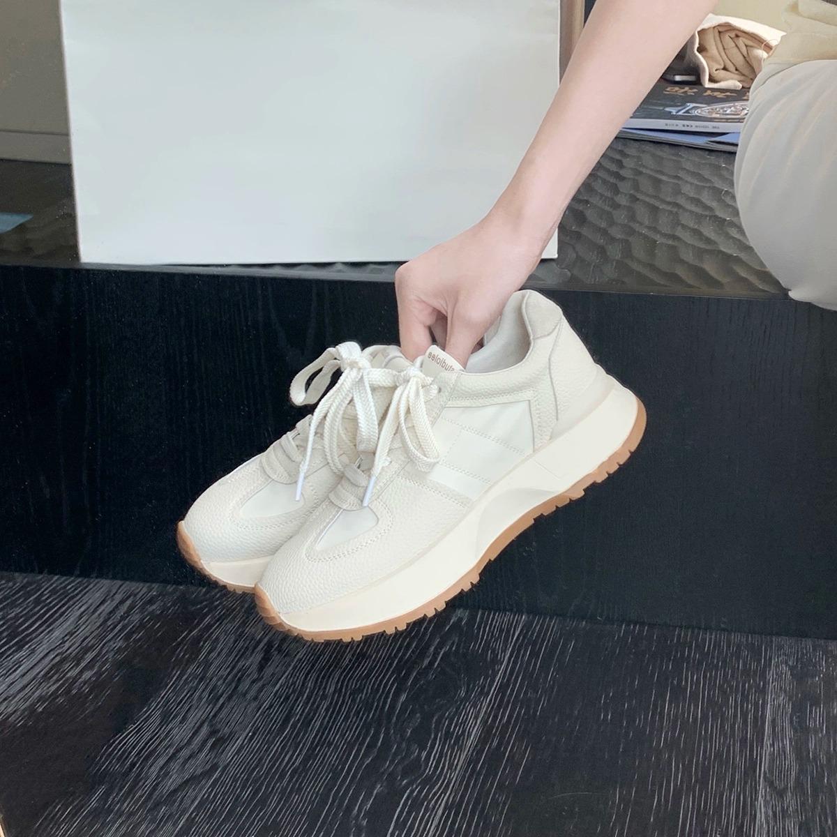 

Grape mother same Caloa retro breathable round head splicing stepping on shit feeling thick-soled lace-up German training shoes women s spring and aut 35 розовый