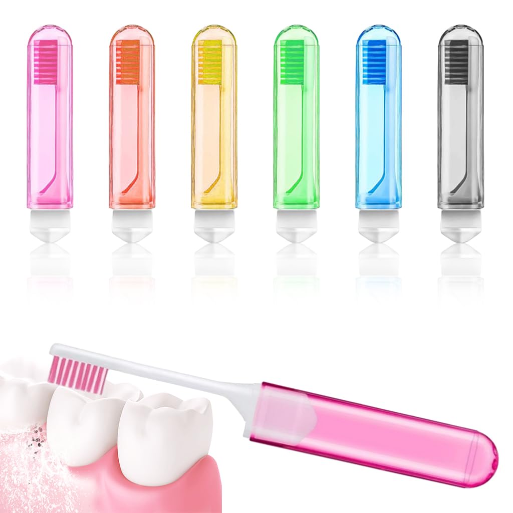 HANNEA® 6Pcs Travel Toothbrush, Folding Mini Toothbrush with Toothbrush Case Soft Potable Travel Size Toothbrush Individually Wrapped Small Toothbr