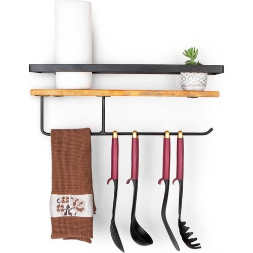 Güven Decorative Decorative Wooden and Metal Spice Rack Multi-Purpose Kitchen Bathroom Shelf