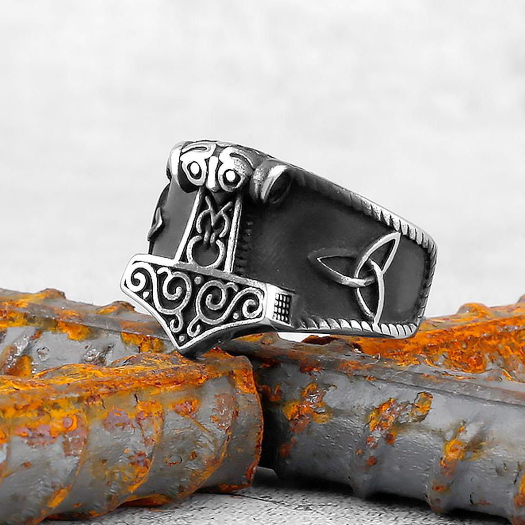 Viking Stainless Steel Ring Anchor Compass Tree of Life Nordic Viking Rune Wolf Men and Women Ring Jewelry for Boyfriend as Gift