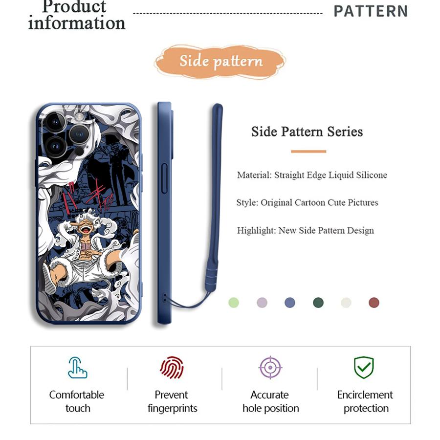 Handyhülle für Apple iPhone 14 Pro 13 15 11 15Plus 12 16 7 8 XS XR 16Pro Max Weiche Hülle O-One Piece Luffy 5. Gang