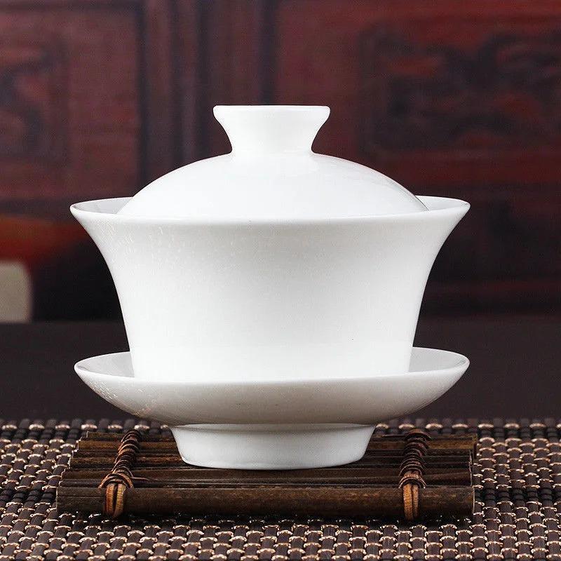 Chinese Gaiwan Tea Set Kung Fu White Ceramic Gaiwan White Teaware Sancai Tea Cup 50% Off