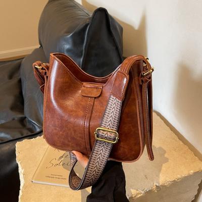 PU Zipper Advanced Retro Popular Crossbody Bag Texture Broadband Bucket Shoulder Bag Damska torba