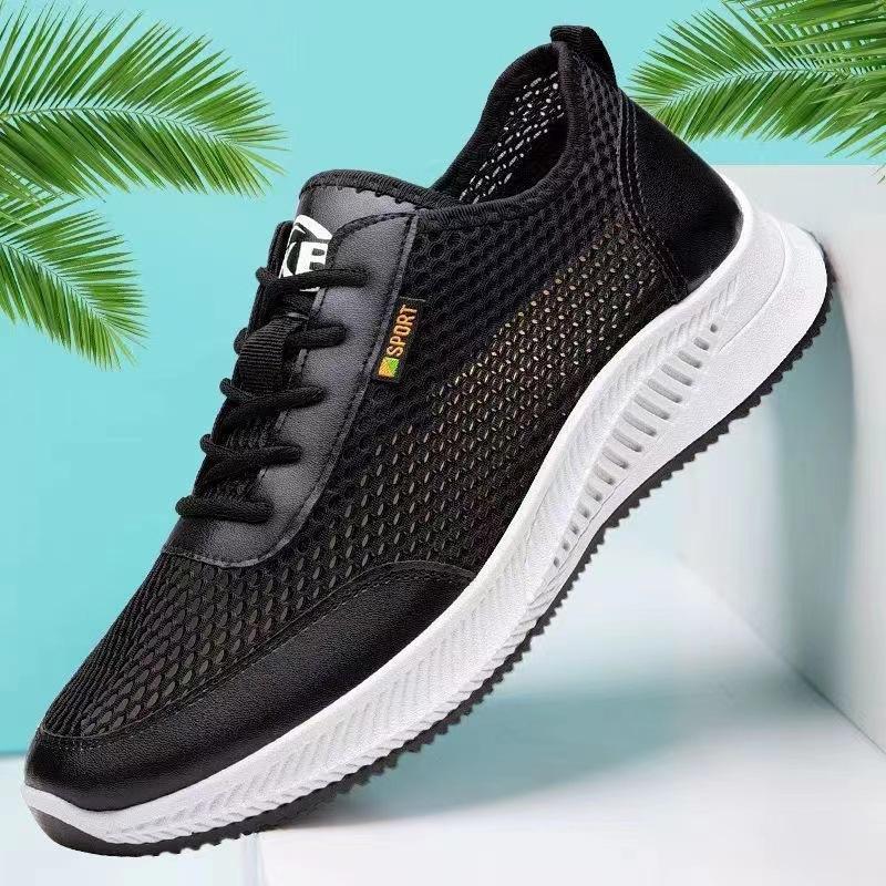 

Men s hollow mesh soft-soled shoes running mesh shoes summer men s shoes sports shoes breathable mesh versatile casual shoes 39 чорний
