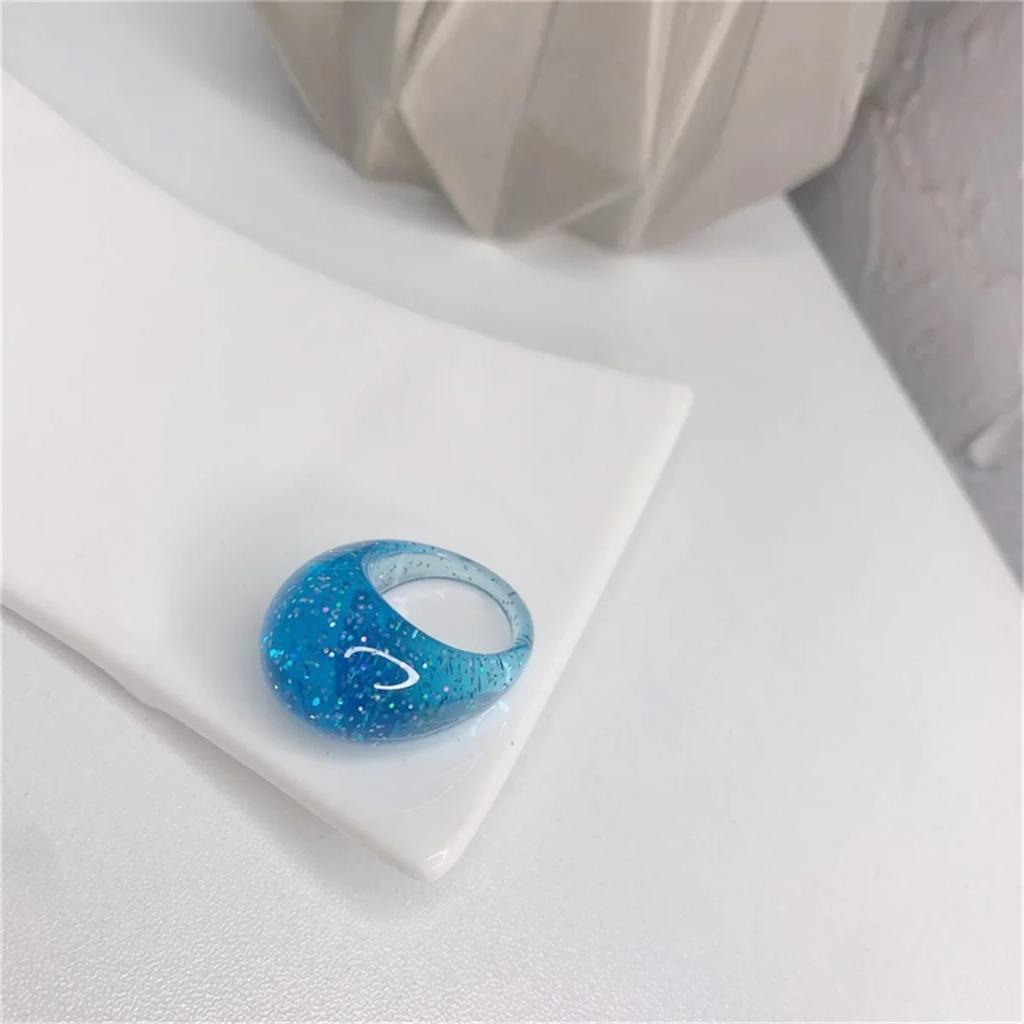 Retro  Cool Colorful Clear Resin Oval Rings Charm Acrylic Water Droplets Shape for Women Girls Travel Summer Popular Jewelry