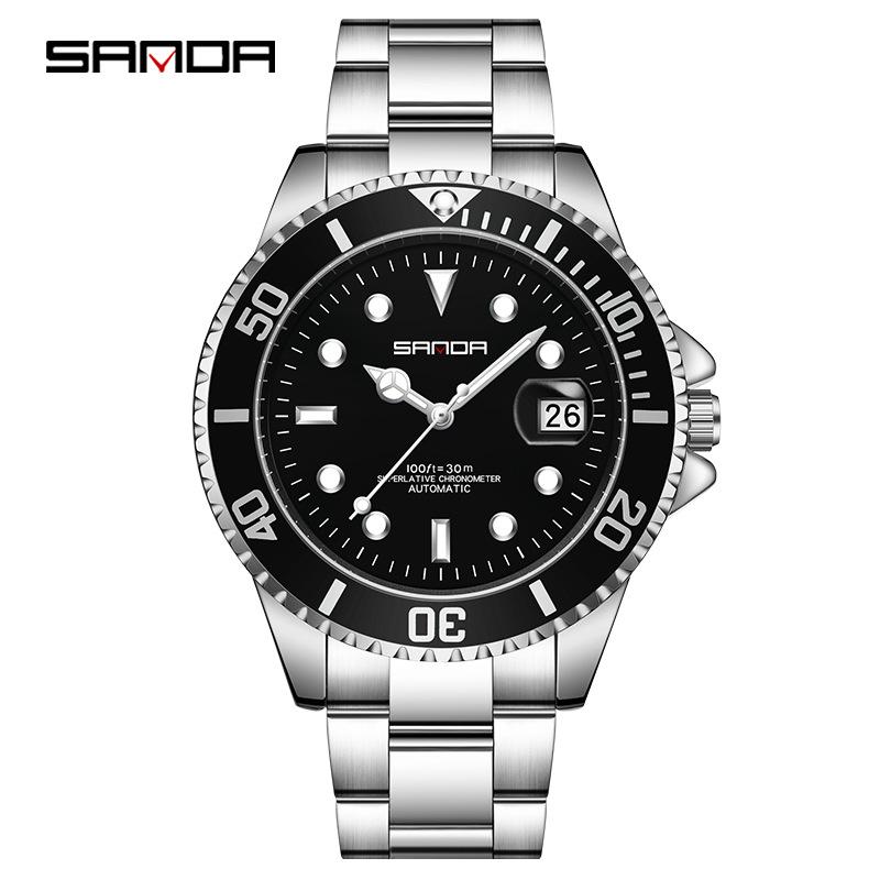 Sanda 7036 Men s Green Water Ghost Automatic Waterproof Steel Wristwatch