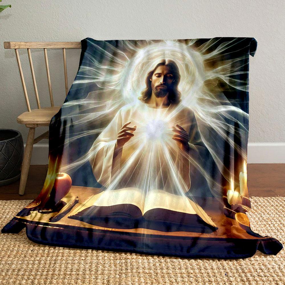 

Jesus Glowing Bible Blanket Printed Blanket for Living Room Bed Couch lunch break Soft Cozy Blanket for Friend s festival Gift 80cm x 120cm