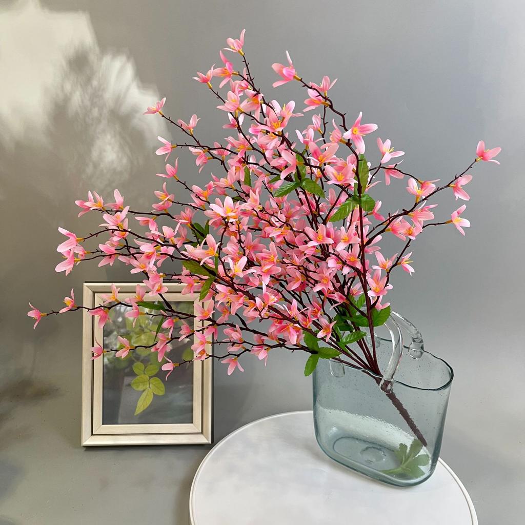 7 Forks Artificial Flowers Yellow Silk Fake Winter Jasmine Faux Orchids Flowers Forsythia Branches for Spring Home Wedding Decor