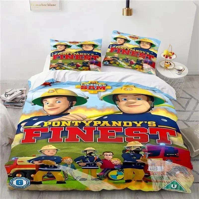 Juguetes de Dibujos Animados Bombero Sam Juego de Cama Funda Nórdica Juego de Cama Cubre Edredón Funda de Almohada Edredón Tamaño King Queen Niños Adultos Juego de Cama