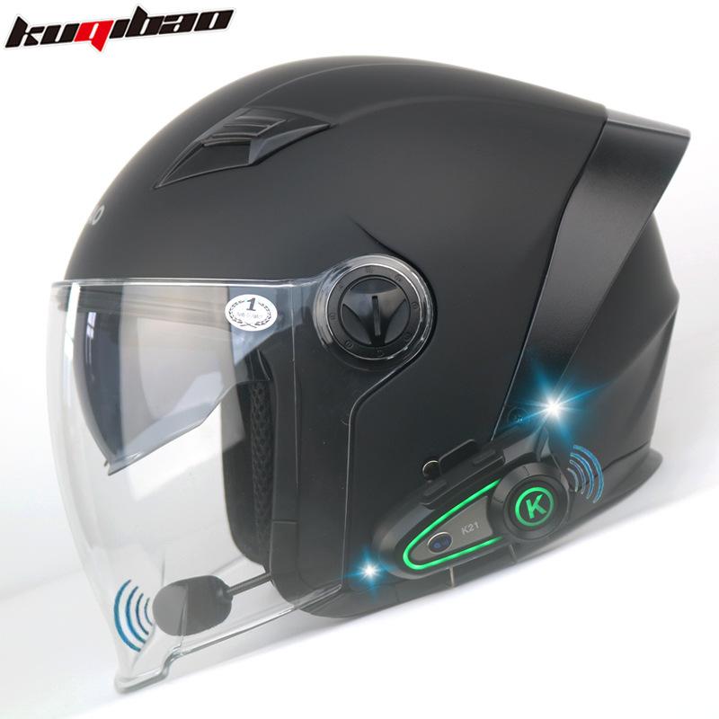 Kuqibao Motorcycle Helmet Intercom Bluetooth Half Helmet Men's and Women's Electric Knight Double Mirror Universal In All Seasons
