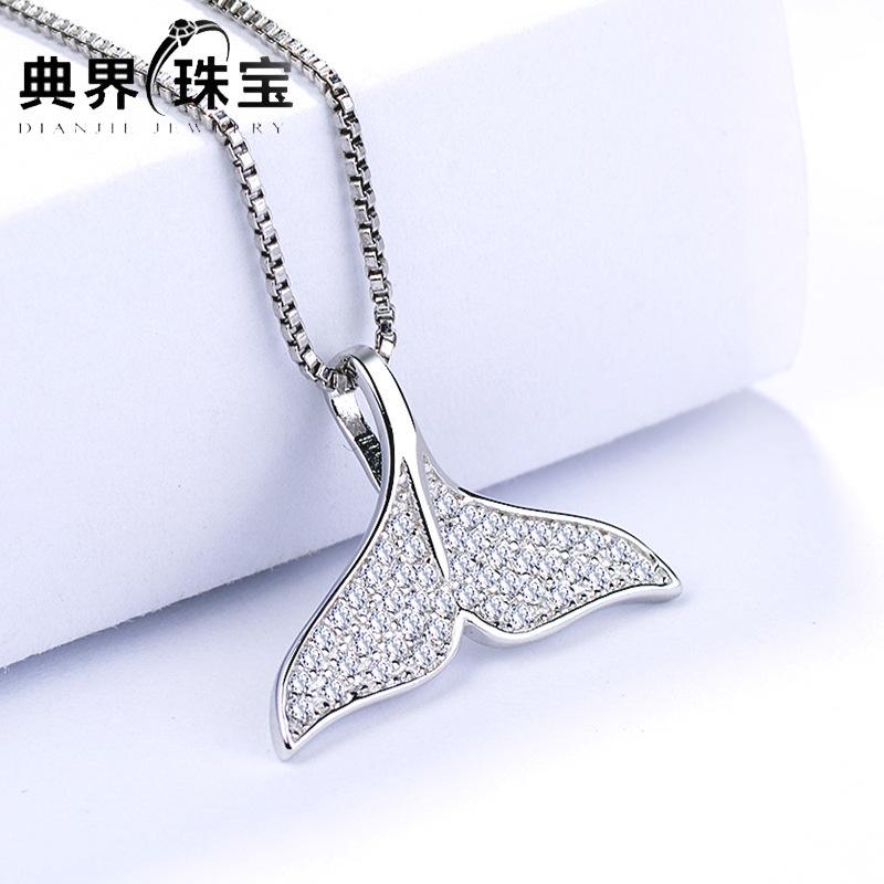 s9Pure silver dolphin mermaid tail pendant, Korean-style, with delicate inlay, fashionable and elegant necklace, a birthday gift and piece of jewelry