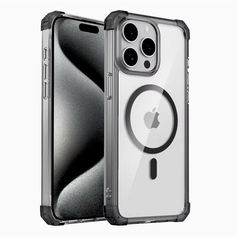 

Ударопрочный бронированный прозрачный чехол для iPhone 16 15 14 13 12 Pro Max Plus 15Pro 14Pro iPhone15 для Magsafe Mag Safe Charge Cover iPhone 11 чёрный