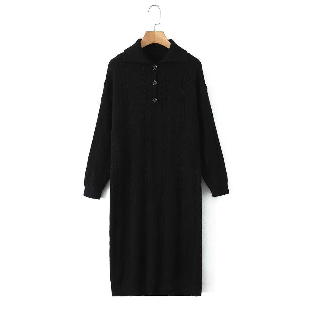 2024 Autumn Women's European & American Casual Button-Detail Sweater Dress