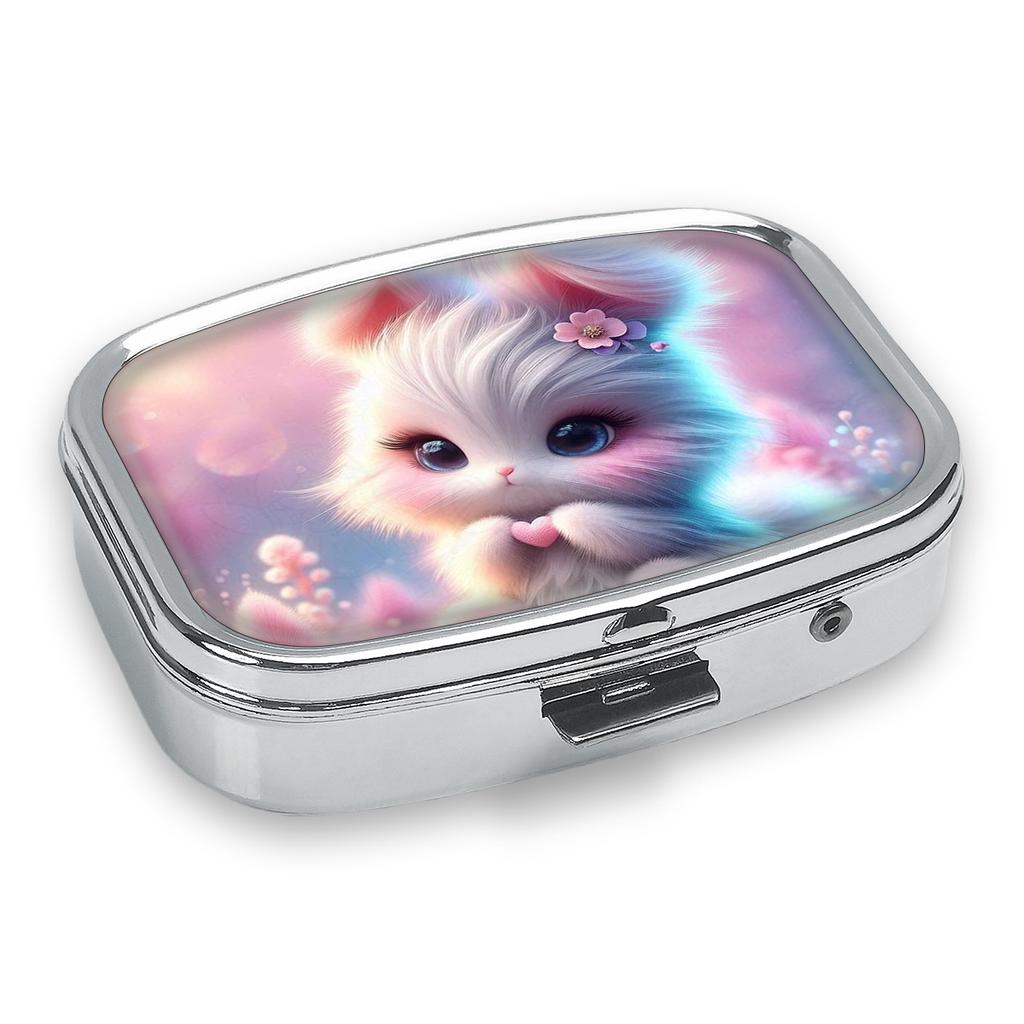 Portapillole Portatile con 2 Scomparti, Mini Custodia Organizer in Metallo per Medicine, Carino Contenitore Stampato per Pillole, Vitamine, Gioielli, Viaggio, Uso Quotidiano