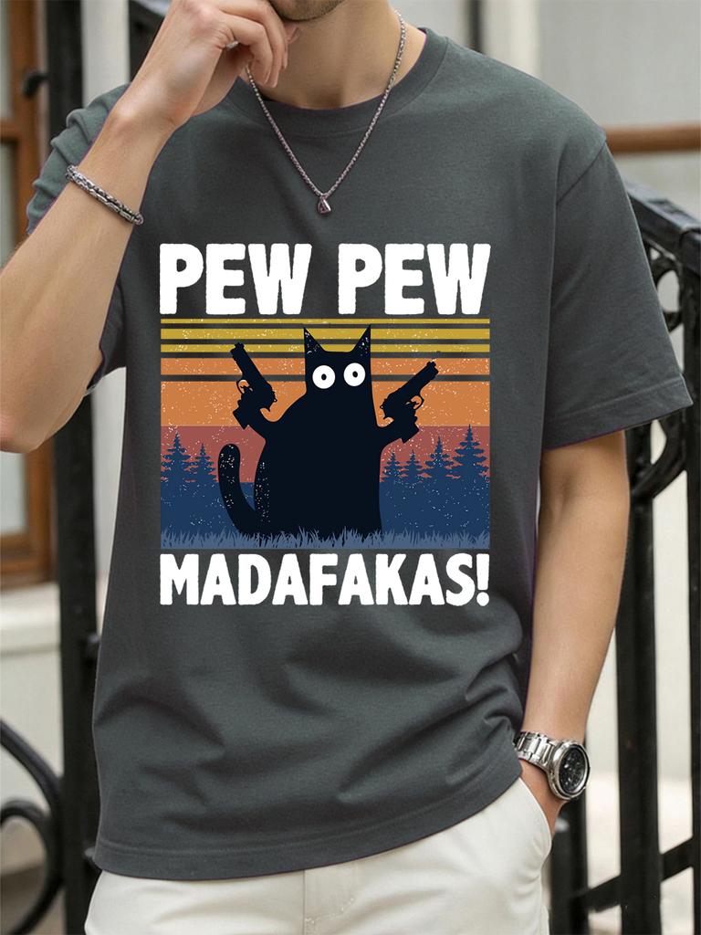 Pew Madafakas Cat Holding Handgun Prints TShirt Women Cotton Summer Tops Soft Loose ONeck Short Sleeve Tees Casual Clothes
