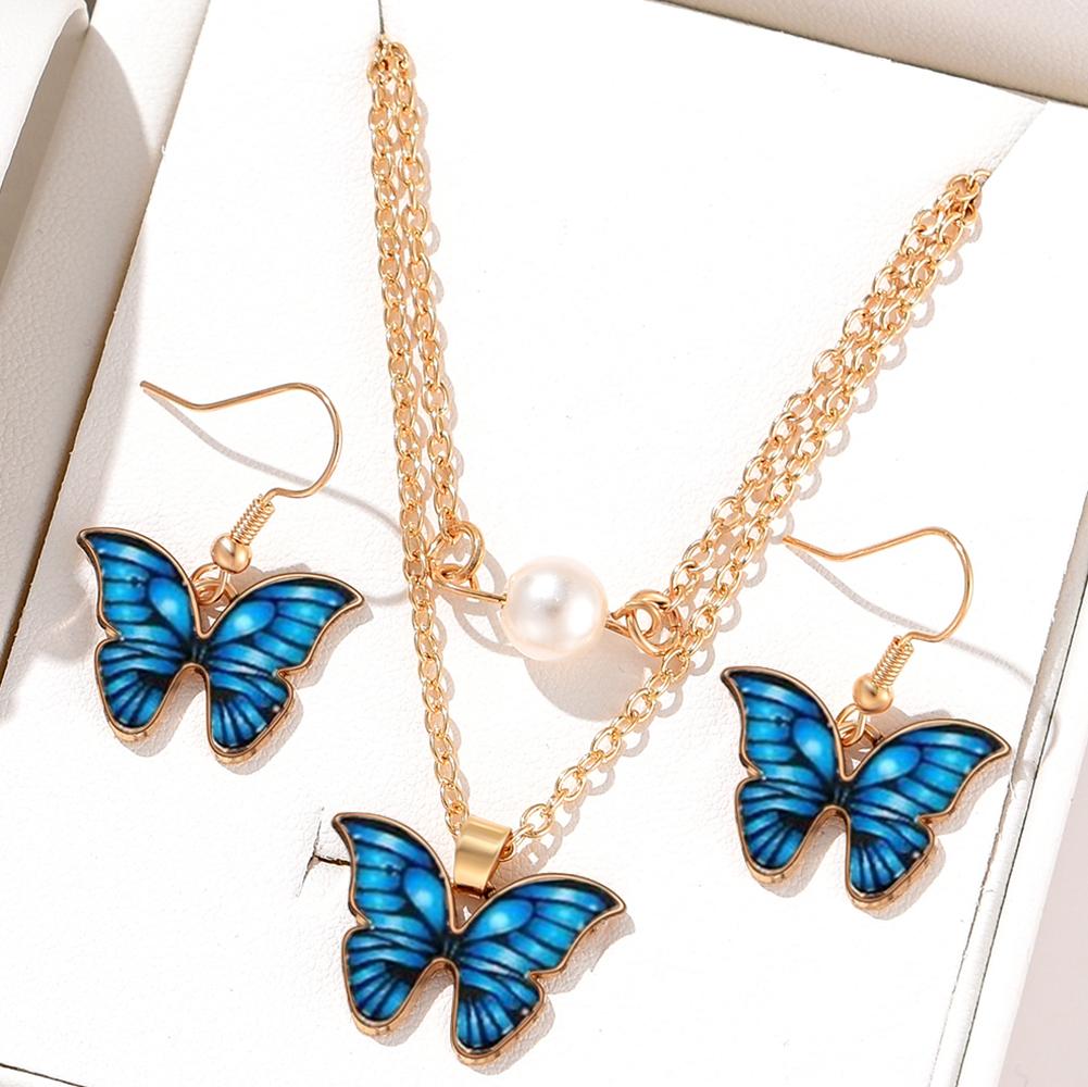 4-częściowy damski naszyjnik motylkowy kolorowy dwuwarstwowy cyrkoniowy kolczyk motylkowy modny prosty elegancki akcesoria motylkowe