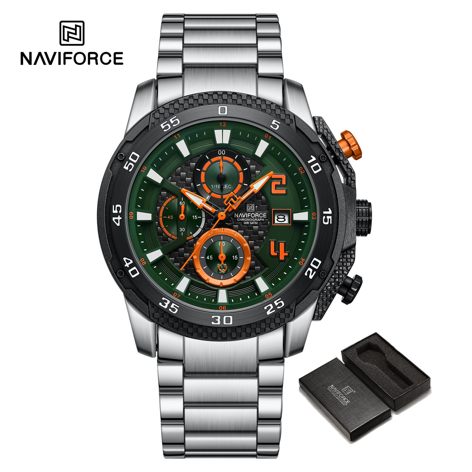 NAVIFORCE Мужские модные повседневные водонепроницаемые часы-хронограф из нержавеющей — фото 15