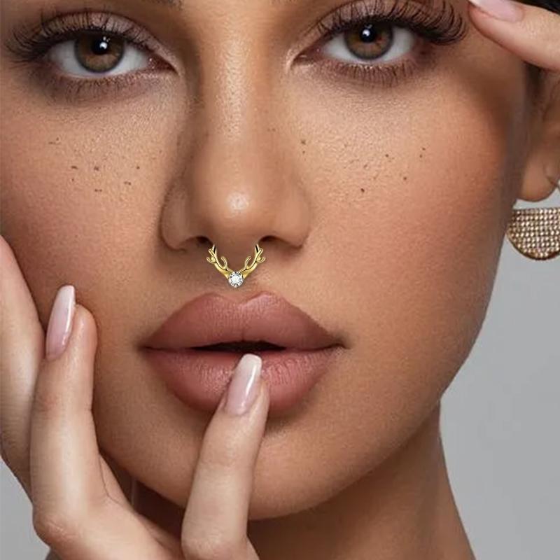 Pack of 2 Unique Geometric Shape Nose Rings Body Piercing Jewelry Seamless Design Metal Texture Polished Finish