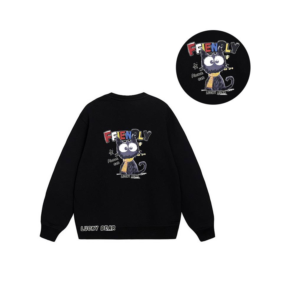 Nike Cartoon Cat Print Solid Color Letter Logo Round Neck Sweatshirt Unisex sweatshirt Black BV2667-010(TEAM1061-3.3.28)