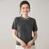 Women's Cashmere Color Block Short Sleeve Round Neck Loose Cable Knit Sweater
