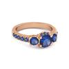 Blauer Saphir Drei- 925 Stein Halo Pavé Bandring - 925 Sterling Silber Roségold Vergoldet