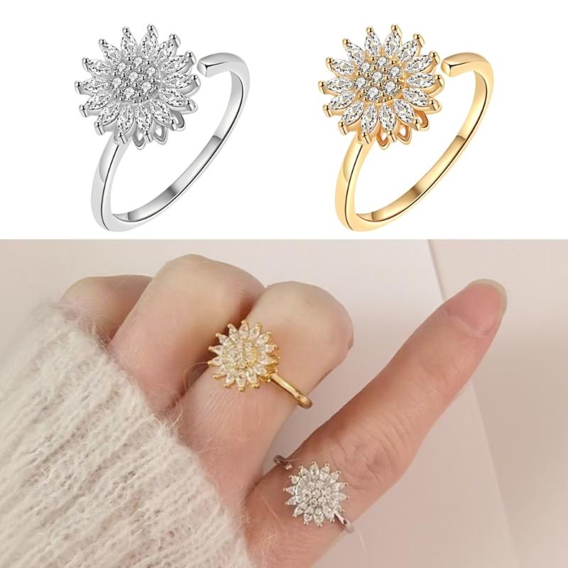 Dames Verstelbare Spinner Voor Stressverlichting Goud Sieraden Ontwerp Zirkonia