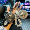 Diamond-encrusted Xiaoxiangfeng Folding Mirror Keychain Creative Bead String Portable Car Key Chain Makeup Mirror Bag Pendant