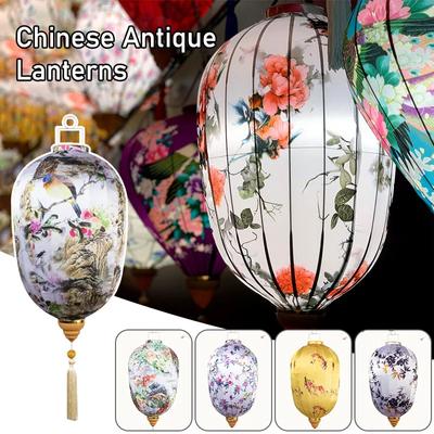 14/16in Floral Pattern Mid-autumn Lantern Vietnam Chinese Silk Lanterns New Year Party Wedding Hanging Decor Ornaments Gift