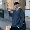 2025 Unisex Gray V-neck Hoodie: Trendy Casual Pullover, Long Sleeve, Pure Color for Early Autumn.