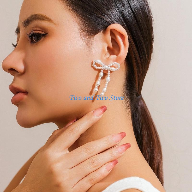 HX6F Bowknot Earrings Versatile Accessories Exquisite Bowknot Studs Earrings
