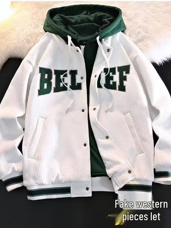 

Men s White Hooded Sweatshirt: Spring/Autumn 2023 Trendy Thickened Baseball Cardigan Jacket XL білий