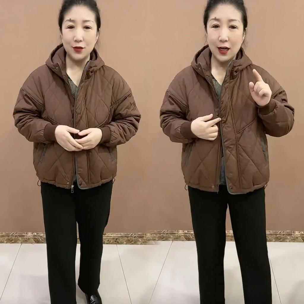 Winter Baumwolljacke, Herbst- und Winter-Warmjacke, Lässige Mode, Lockere Kapuzen-Reißverschluss-Baumwolljacke, Lockere Jacke