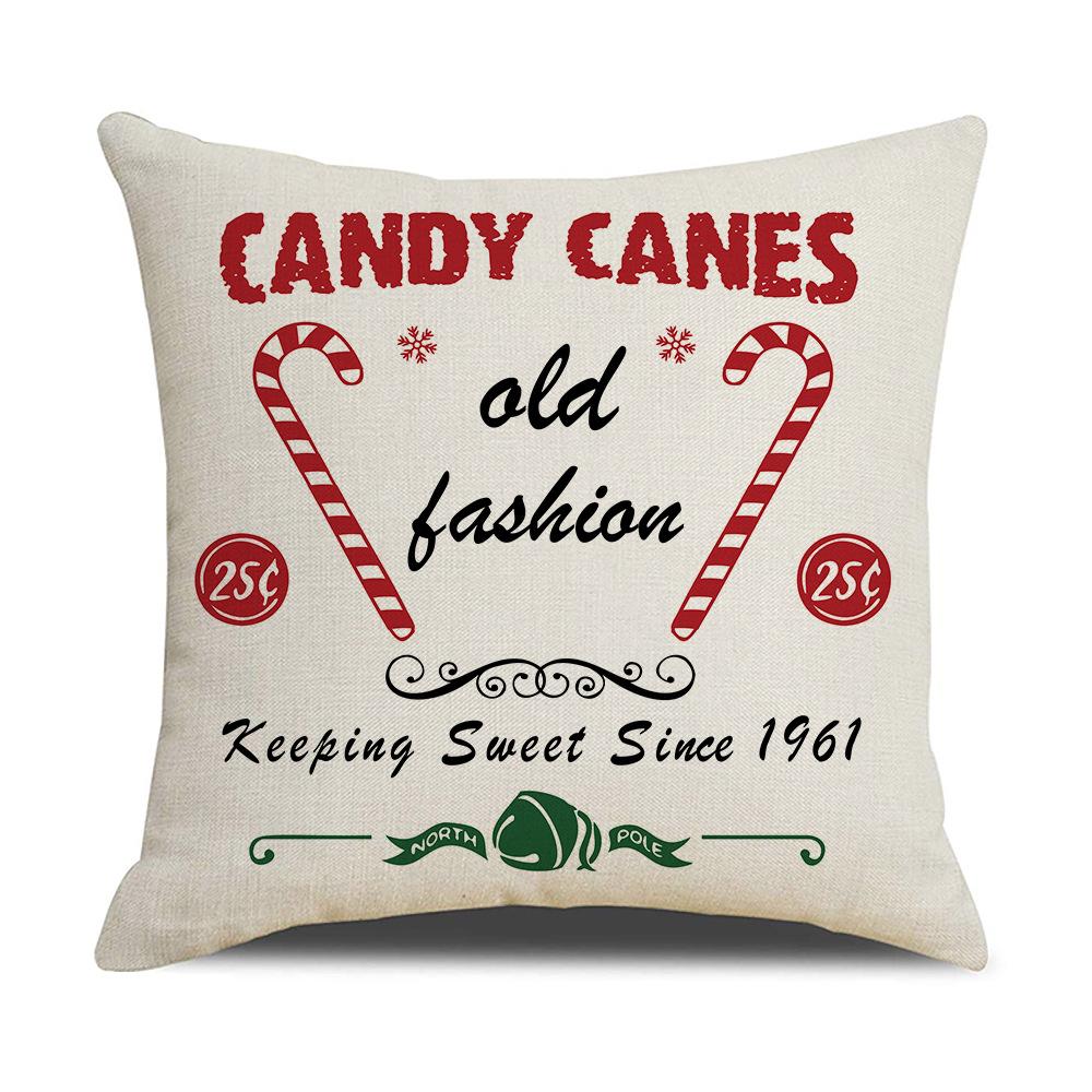 New Christmas Cushion Sleigh Christmas Tree Cane Car Printed Cushion Linen Holiday Decoration Cushion