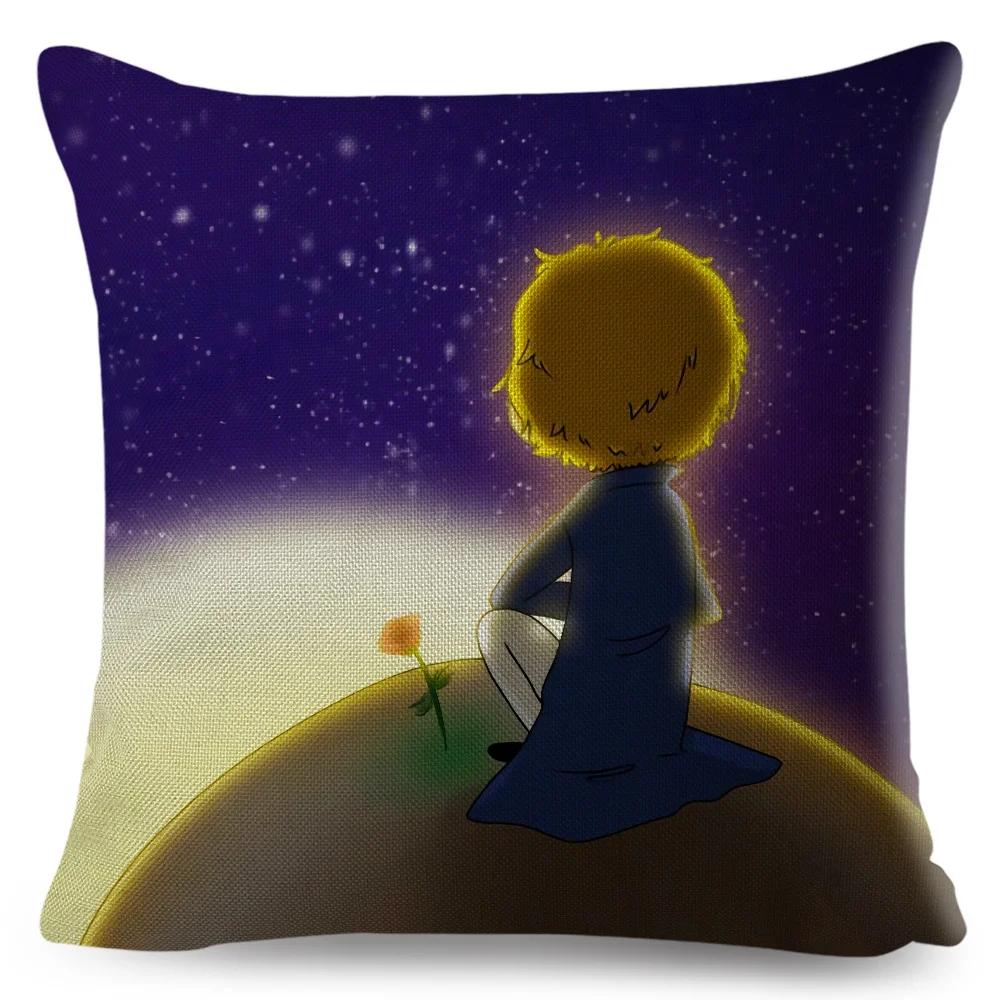 Little Prince Pillow Case Decor Cartoon France Anime Print Cushion Cover for Sofa Home Children Room Linen Throw Pillowcase