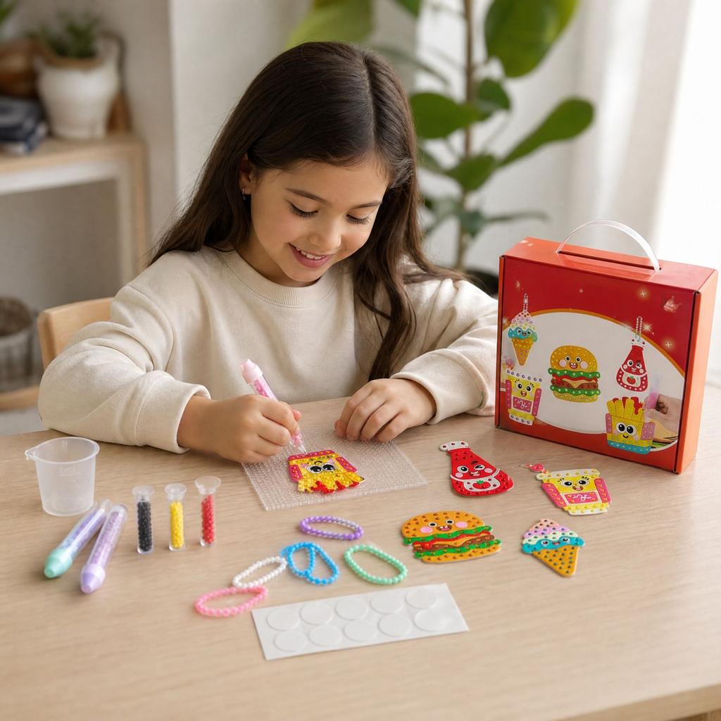 Beads with Bead Pen and Portable Storage Box, DIY Jewelry Making Pretend Play Toy